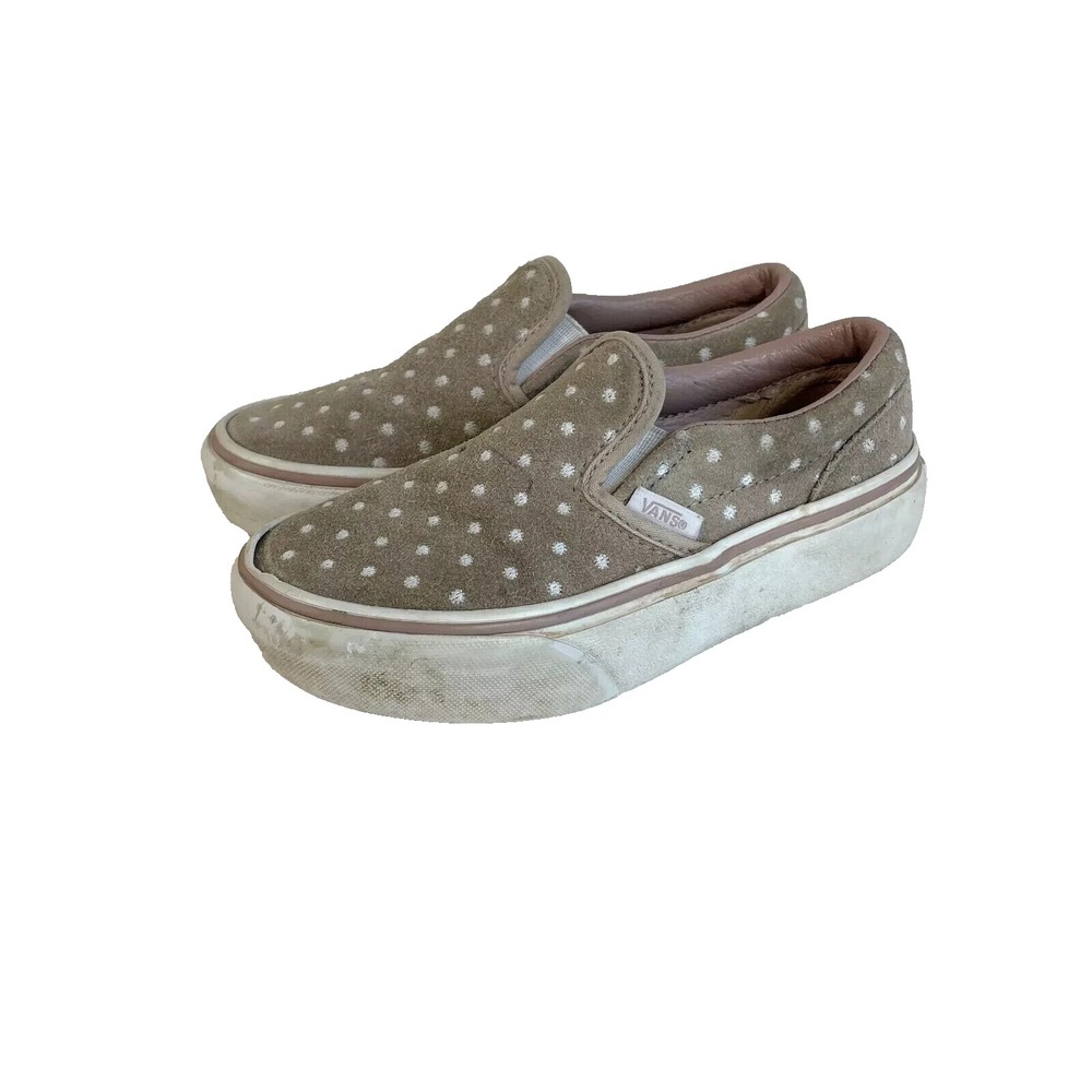 VANS Off The Wall Classic Platform Slip On Shoes Girls 13.5 Gray Polka Dot Suede